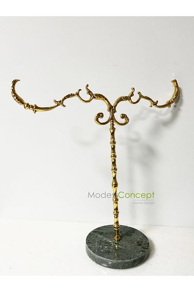 Modestmar Natural Green Marble Footed Bathroom Hand Towel Holder Silver Brass Towel Holder, Stick Brass Towel Holder