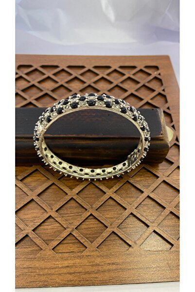 Midyat Artuklu Gümüşçülük Onix Taşlı Gümüş Kelepçe Model  Bilezik