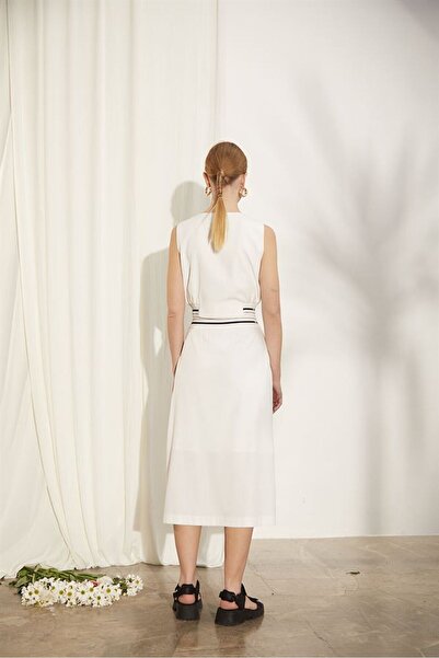 Naar Жіночий безрукавний жилет з V-подібним вирізом та жіночним візерунком для щоденного використання, білий NAAR81707-EKRU