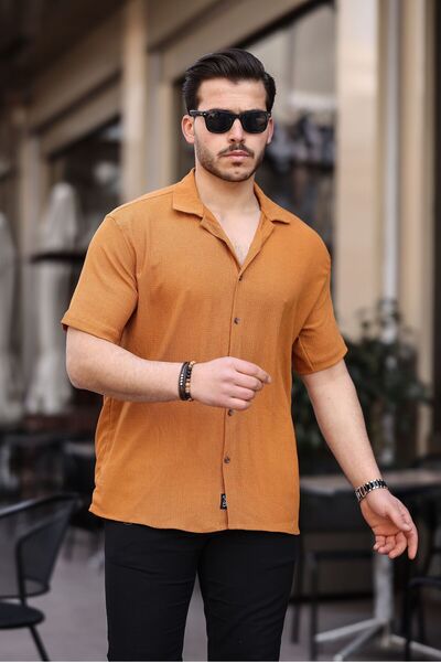 Gray Clothing Καφέ ανδρικό oversize φαρδύ καλοκαιρινό κοντομάνικο πουκάμισο