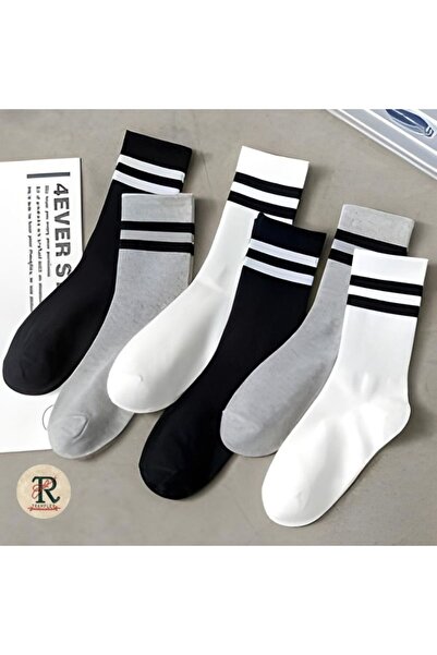 trampler Unisex 6 ζευγάρια κυκλικές γκρι μαύρες λευκές μακριές κολεγιακές κάλτσες τένις