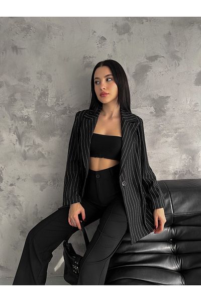 JUST MAY Women's Black Striped Blazer Jacket