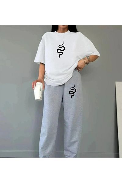 DAXİS Sportwear Company Uniszex Snake nyomott tréningruha szett - színes túlméretes póló Jogger tréningruha alsó felső szett