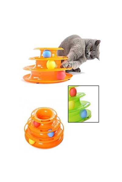 Hediye Rüzgarı Kedi Oyuncak Kulesi 3 Katlı Döner Toplar Kedi Kule Oyuncağı Sü...