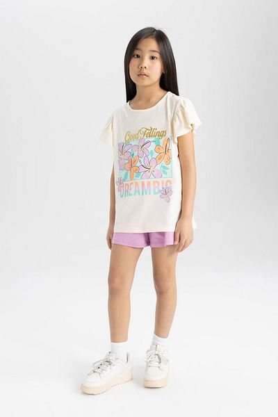 DeFacto Printed Pajamas Set for Girl - Short Sleeve Top Shorts C2961A824Sm