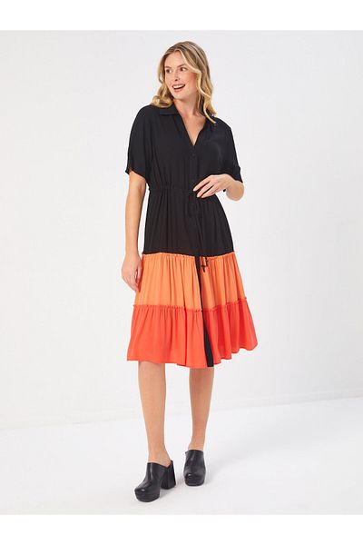 Faik Sönmez Color Blocked Piece Skirt Viscose Dress 68276