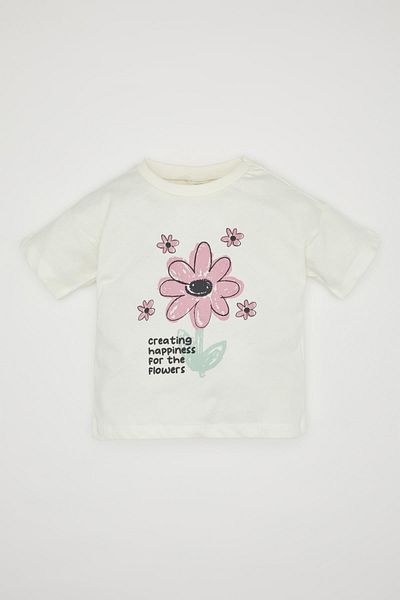 DeFacto Baby Girl Crew Neck Floral Short Sleeve T-Shirt C0014a524sm