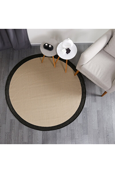 Halıstores Jüt Sisal Yuvarlak Bej Hav ve Toz Vermeyen İskandinav Dekoratif Bo...