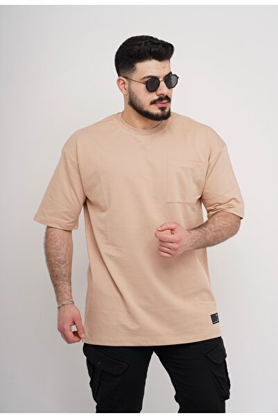 Est Estola Ανδρικό μπλουζάκι μεγάλου μεγέθους Basic με τσέπες 100% βαμβακερό ύφασμα με χοντρή υφή Crew λαιμόκοψη