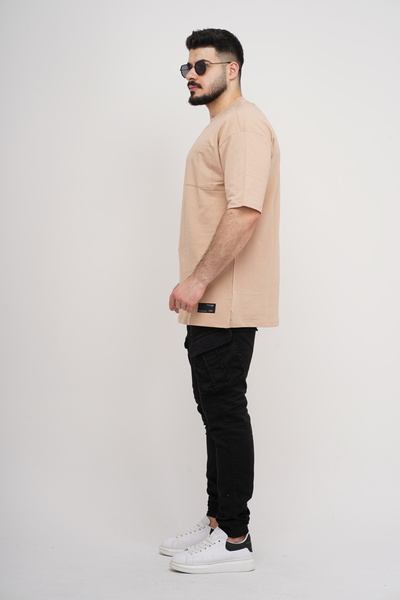 Est Estola Ανδρικό μπλουζάκι μεγάλου μεγέθους Basic με τσέπες 100% βαμβακερό ύφασμα με χοντρή υφή Crew λαιμόκοψη