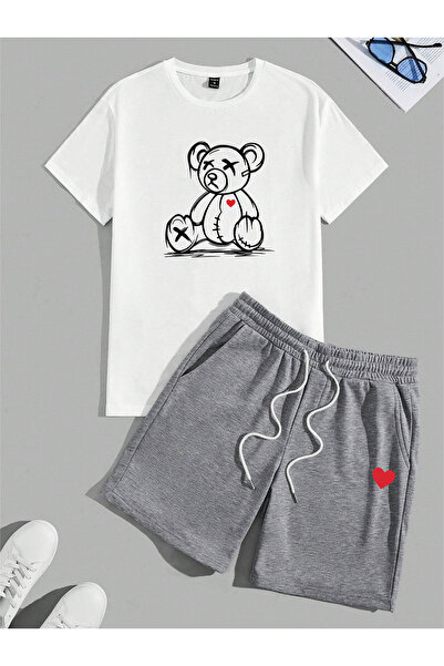 donamod Set de 2 piese pentru bărbați, de bază, cu inimă de urs, de sus, de s...