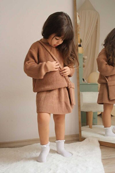 Meriç bebe Комплект трикотаж за момиче от 4 части с пола, пуловер, лента за коса и аксесоари за чанта