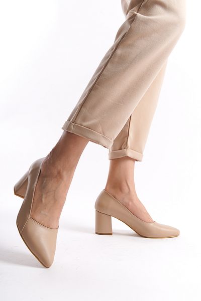 Deripabuc Genuine Leather Beige Women's Heeled Leather Shoes Shn-0101