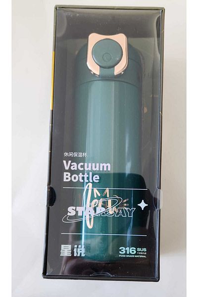 Shotay XS-0101 400ML Steel Thermos with Cat Straw Green