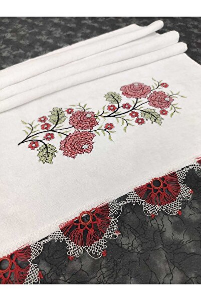 Çt Çeyizci Tekstil Cotton Cross Stitch Towel, Single Sided Dowry, Gift Towel, Cross Stitch Patterned Towel 1 Piece