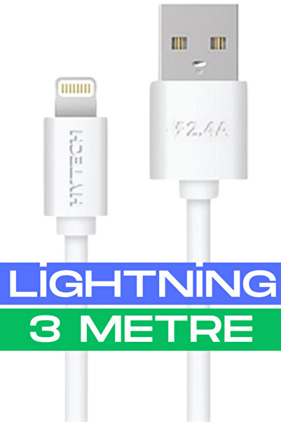 Maybax 3m 2.4A iPhone Lightning Usb Beyaz Hızlı  Şarj Kablosu iPhone Lightnin...