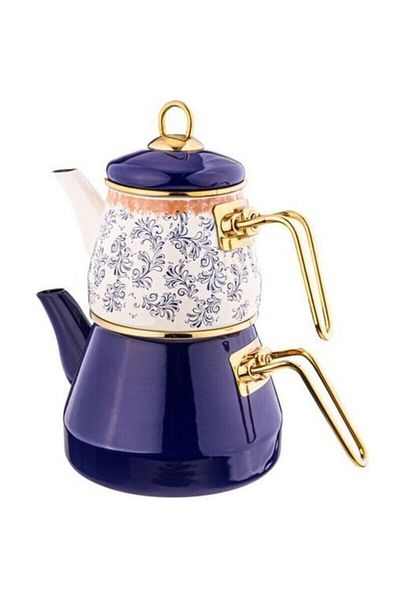 Paşabahçe Iris 21 Piece Enamel Teapot and Lalenaz Tea Cup Set