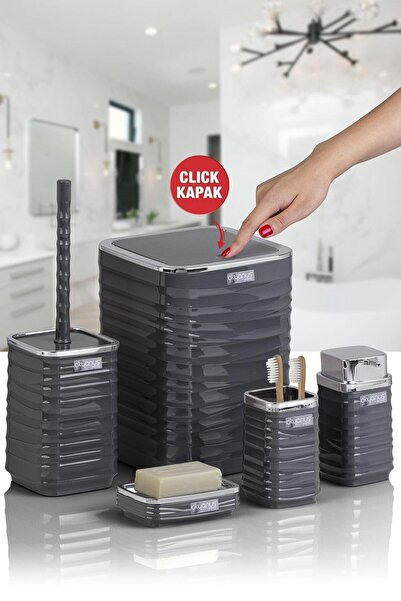 NIDAGE 5 Parça Luna Antrasit Kromlu Kare 5'li Banyo Seti Plastik Gri