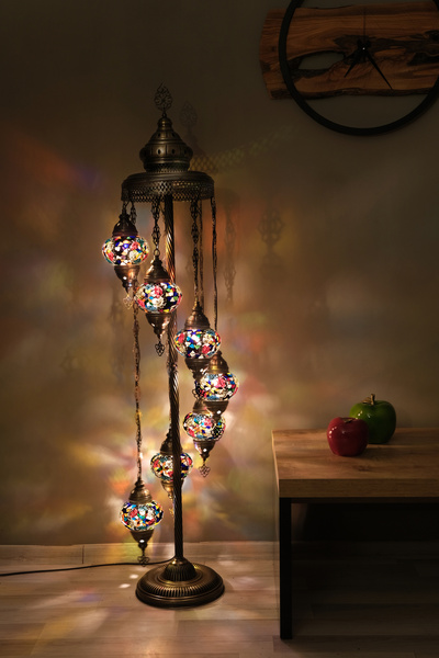 Asylove 7 Küreli Lambader, Mozaik Türk Lambası, Geleneksel Osmanlı Ev Dekorasyonu, 150 x 46 cm