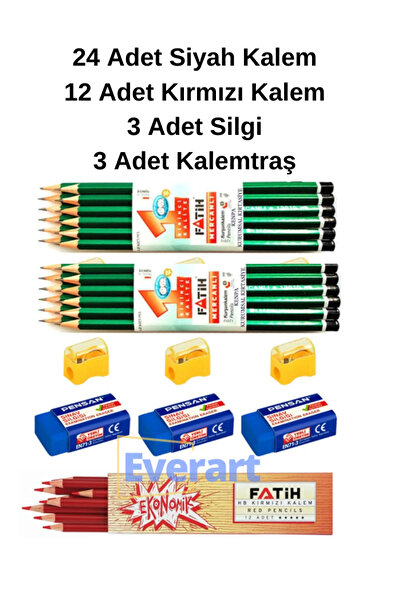 everart Kurşun kalem, Silgi Kırmızı Kalem Seti, Okul Yazma Seti