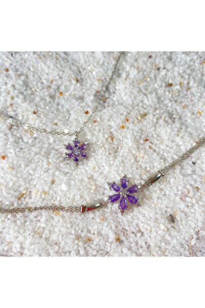 Alsem Gümüş Kaplama Mor Lotus Bileklik ve Kolye Seti , Lotus Çiçeği Bileklik ...