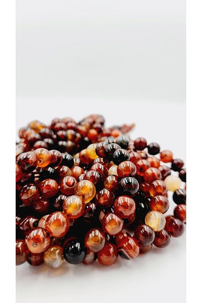 Yüksel Boncuk 8 mm Agate (Dark Brown) Stone Natural Stone String