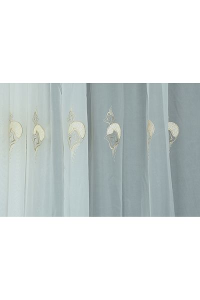 AKÇA TEKSTİL BRODE CROWN BROKEN WHITE COLOR SINGLE WING Ready planted Pleated Background Curtain 300*260 cm