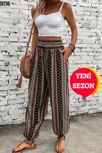 JANES -Nou sezon-Pantaloni largi cu model etnic pentru femei