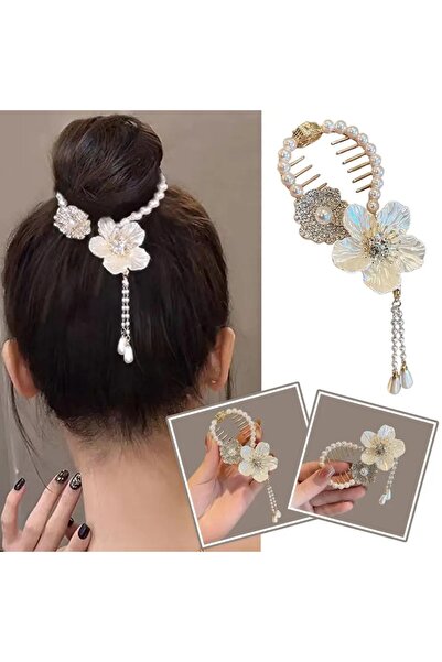 GÜLPEŞE Ατσάλινο ελατήριο λουλούδι με μαργαριτάρι κουλούρι πόρπη Trend-2024A