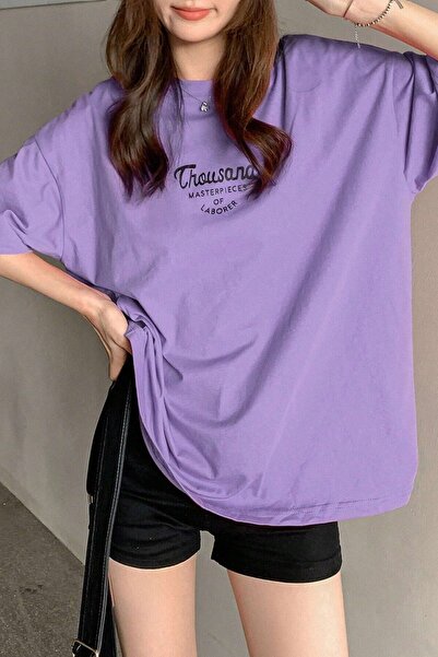 MODAGEN Μπλουζάκι Unisex Purple Crew Lack Thousand Printed Oversize