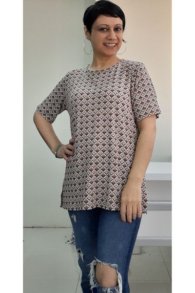 Mertcan Butik Coffee patterned round neck combed cotton Viscose T-shirt
