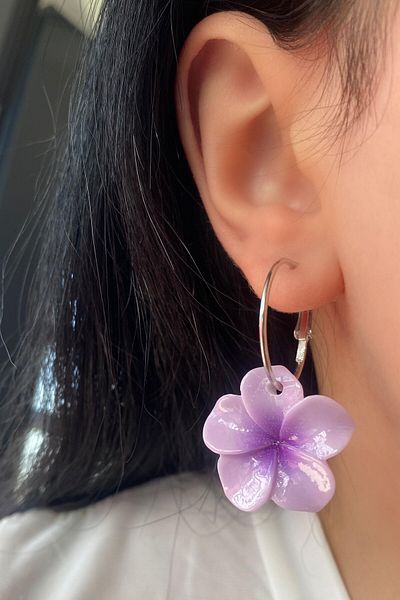 TAKIŞTIR Purple Color Dangle Lotus Earrings (Pair)