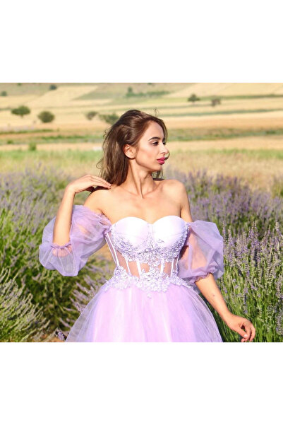 Tuğçe Şahin balenli straplez güpür elbise