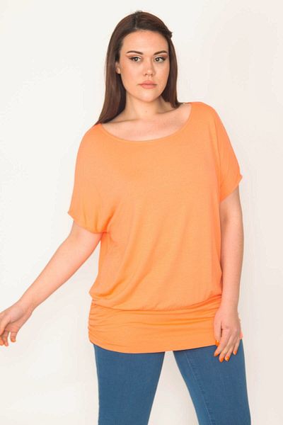Şans Damen-Tunika, große Größe, Orange, Rundhalsausschnitt, gebänderter Saum, niedrige Ärmel, Tunika 65n32563