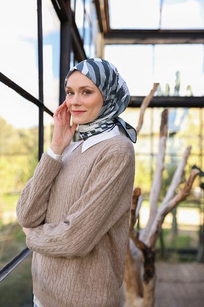 İpekhan Μαλακό κασκόλ Amanda Pattern Dark Grey Black 1170-04