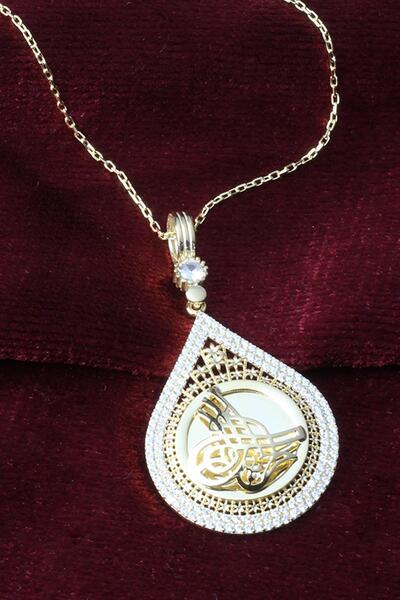 BY BARUN SİLVER Turalı Kolye Zirkon Taşlı Silver Gümüş Zincir 925 Sarı Renk Ayar Kolye