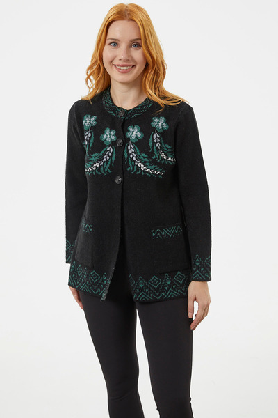 Sementa Ζακέτα πλεκτή με πολύχρωμα σχέδια Hakim Yaka - Μαύρο