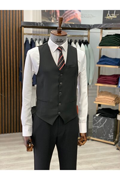 LONATOLİA Men's Italian Style Slim Fit Single Vest-Smoked