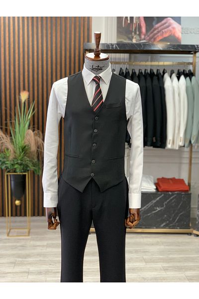 LONATOLİA Men's Italian Style Slim Fit Single Vest-Smoked