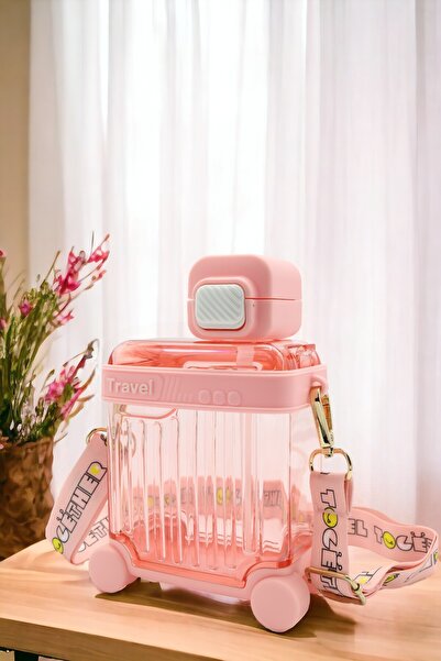 M&B WATER BOTTLE Valiz Tasarımlı Renkli Matara 650 ml - Pipetli Askılı Kırılm...