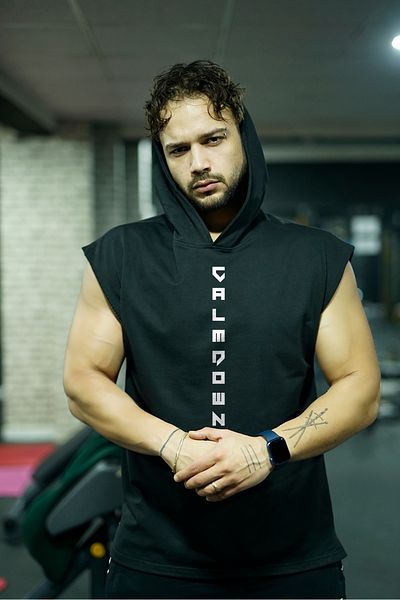 Oxlade Oversize Sleeveless Athlete Undershirt CalmDown Black Hooded Sports GYM Athlete 100% Cotton