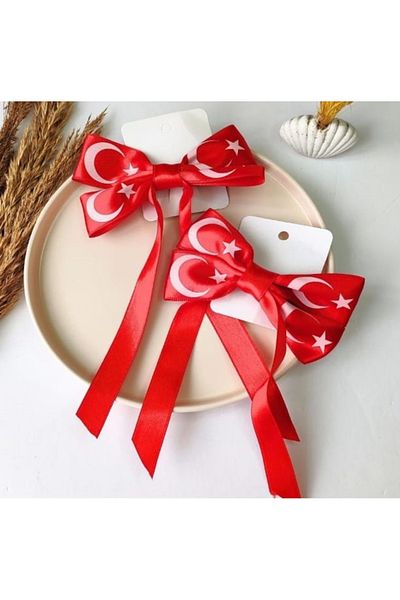 Efna Store 1 Piece April 23 Themed Dangle Double Bow Moon Star Model Turkish Flag Automatic Buckle (1 Piece)
