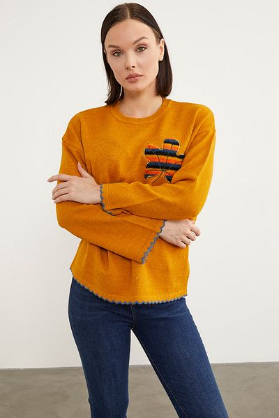 Sementa Bohemian Knitwear Sweater with Leaf Motif - Sun
