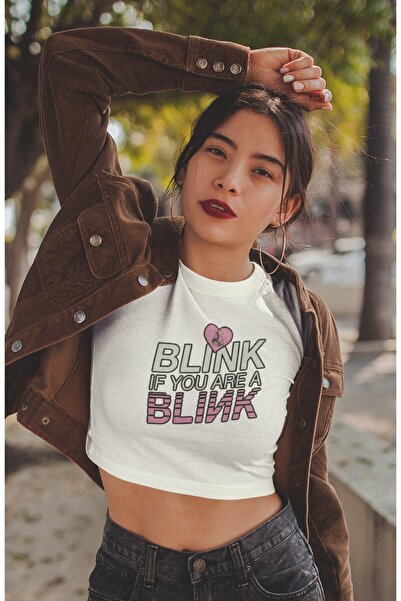 Fuddy Moda Blink If You Are A Blink Written Crop Top, Γυναικεία Blackpink Printed Crop Μπλούζα
