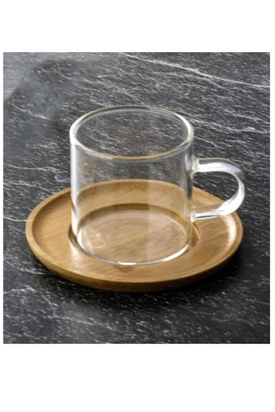 Verona 6-Person Glass Cup Set with Bamboo Plate