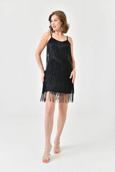 Neşeli Butik γυναικείο μίνι λουράκι παγιέτες βραδινό φόρεμα με κρόσσια NBS9350