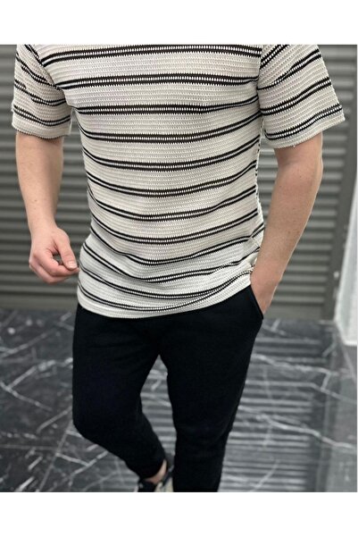 3A MODA Ανδρικό μπλουζάκι με κοντό μανίκι με λεπτή γραμμή και λαιμόκοψη