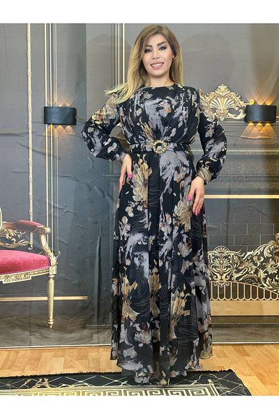 Yeşilmoda dress closed casual with hijab colored pattern long flared