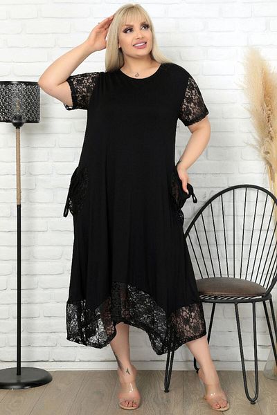 Kheos Special Design Hem Sleeves And Pockets Lace Short Sleeve Casual Dress