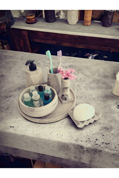 NIDAGE Σετ μπάνιου από μπετόν 6 τεμαχίων με μαρμάρινο σχέδιο ανθρακίτη, Αξεσουάρ για τουαλέτα, δοσομετρητής υγρού σαπουνιού, θήκη οδοντόβουρτσας